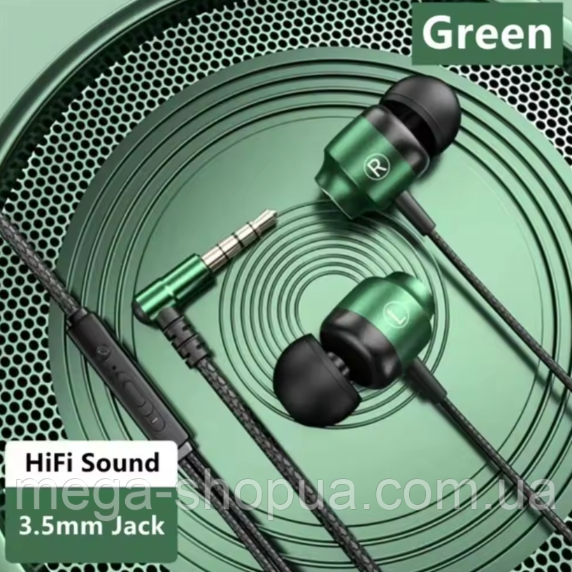 Дротові вакуумні стерео навушники 3.5 мм (mini-Jack) кутові на магніті з мікрофоном для телефону DF43-G, фото 1