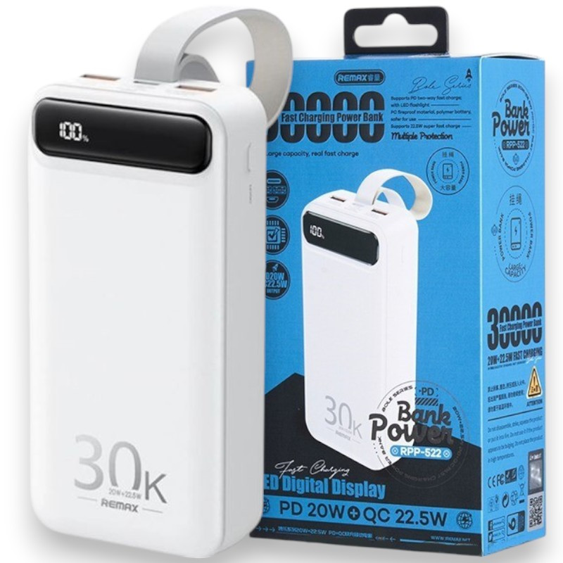 Power Bank Remax RPP-522 30000 QC3.0 +PD 22.5W біл