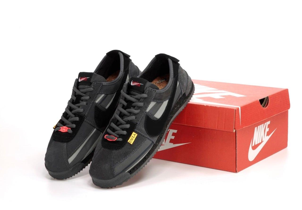 Чоловічі кросівки Nike Cortez x Union Grey Black Кеди Найк Кортез сірі з чорним знаком текстиль демісезон