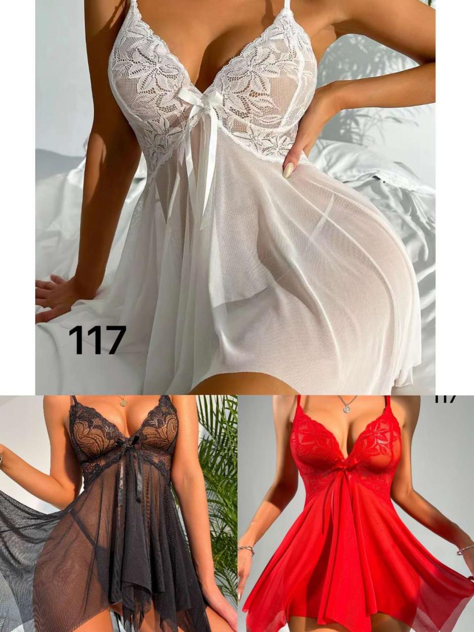 Прозорий жіночий пеньюар з трусиками-стрінги S/M 3 кольори, фото 1