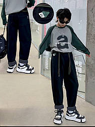 Стильні джинси утеплені з високою посадкою унісекс у синьому кольорі унісекс