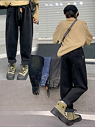 Утеплені чорні дитячі джинси унісекс