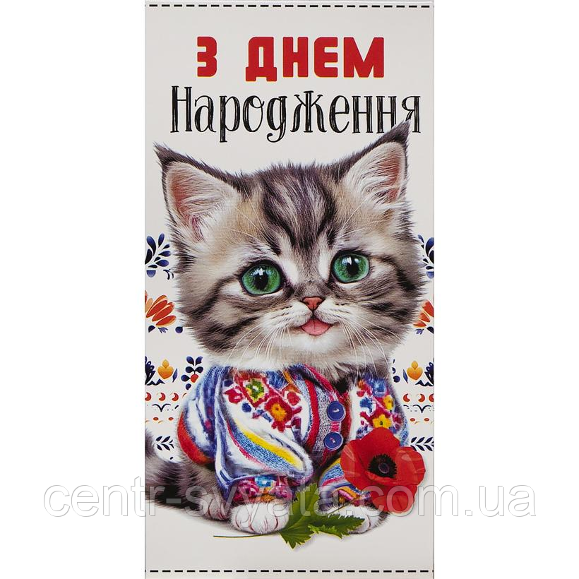 Конверт для грошей "З Днем народження" котик