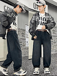 Стильні джинси утеплені для дитини з високою посадкою в сірому кольорі