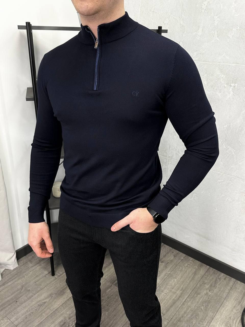 Чоловіча кофта поло Calvin Klein H4939 синя на блискавці