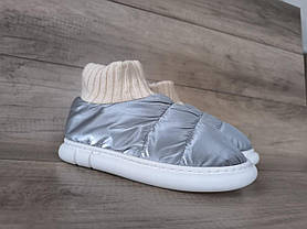 Дутики уги СІРНІ високі з НІКОСОМ на білій підошві жіночі без застібки непромокальні зимові, фото 2