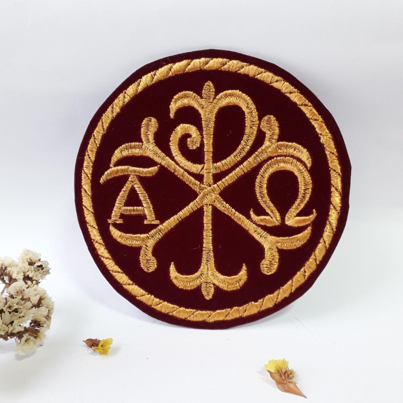 Круг-кришка на чашу із оксамиту (бордова з золотом). Діаметр 15см., фото 1