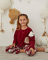 Дитячий флісовий домашній костюм флісова піжама тепла бордова 6-10 років