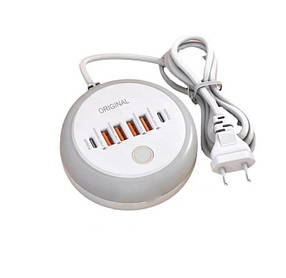 Зарядна станція PD50W із швидкою зарядкою: 4 USB + 2 Type-C та LED підсвіткою