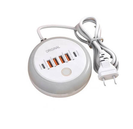 Зарядна станція PD50W із швидкою зарядкою: 4 USB + 2 Type-C та LED підсвіткою, фото 1