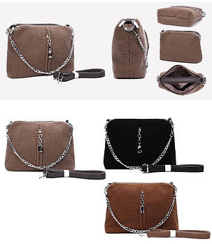 Сумочка жіноча кросс-боді на два відділення 30*21 см хутро Тедді в різних кольорах Sasha