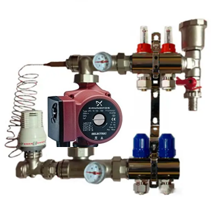 Колектор для теплої підлоги AquaWorld в зборі з насосом на два контури, фото 1