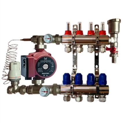 Колектор для теплої підлоги AquaWorld в зборі з насосом на чотири контуру, фото 1