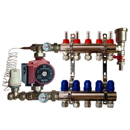 Колектор для теплої підлоги AquaWorld в зборі з насосом на п'ять контурів, фото 1