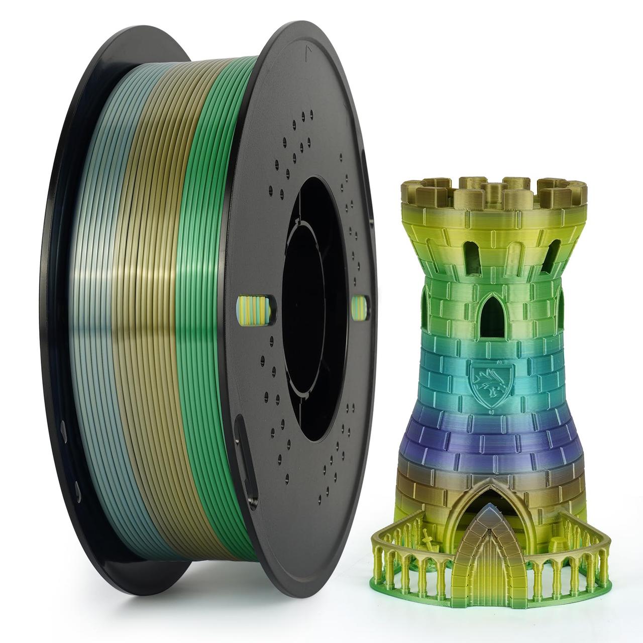 Пластик філамент для 3Д-друку KINGROON Silk PLA Rainbow Forest (B01893), Classic Spool, 1.75мм, 1кг, 200-220°C, Чергуються кольори