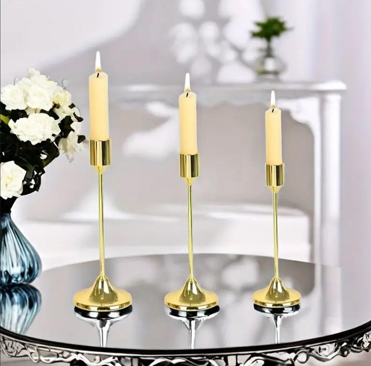 Набір із елегантних трьох подсвічників в кольорі жовтого золота, фото 1