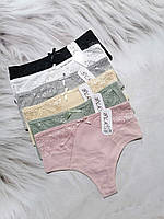 Жіночі труси стрінги бавовна з мереживом 46-50р 6 кольорів