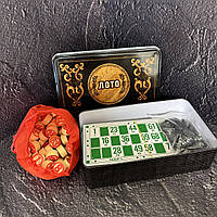 Лото настільна гра в металевій коробці з дер. діжечками T9011