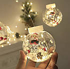 Гірлянда штора 3м USB-гірлянда прозорі кульки Санта Клаус та Ялинки 10шт тепле світло від Павербанку, фото 4