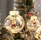 Гірлянда штора 3м USB-гірлянда прозорі кульки Санта Клаус та Ялинки 10шт тепле світло від Павербанку, фото 7