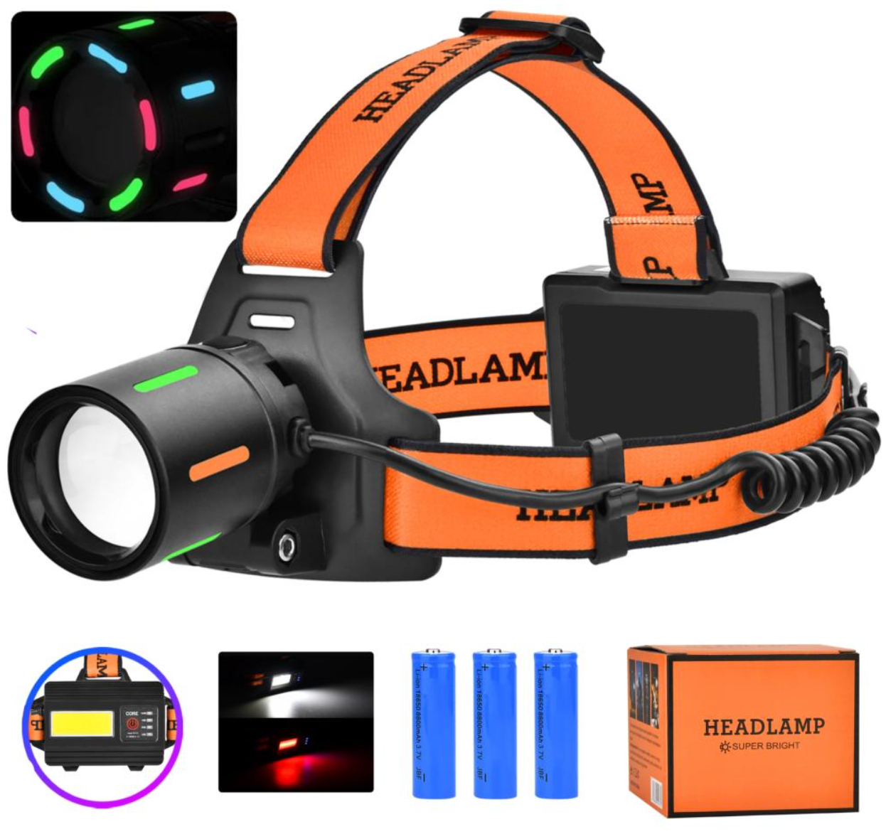 Налобний ліхтар Bailong BL-T67-TG+COB, Білий, Червоний, 3x18650, 1 режим, power bank, ЗУ Type-C, зум, фото 1