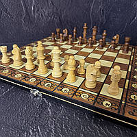 Набір шахи, шашки, нарди 3 в 1 дерев'яні з магнітом SP-Sport W7704H (дошка 39x39см)