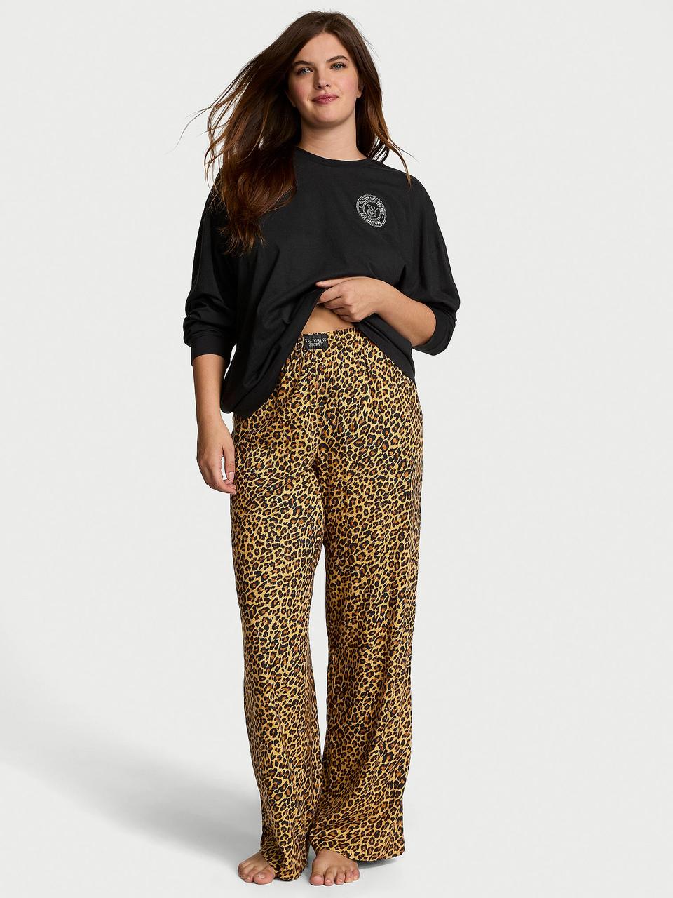 Фланелева Піжама Victoria's Secret Victoria's Secret Flannel Long-Sleeve Tee-Jama Set, Леопардова, фото 1