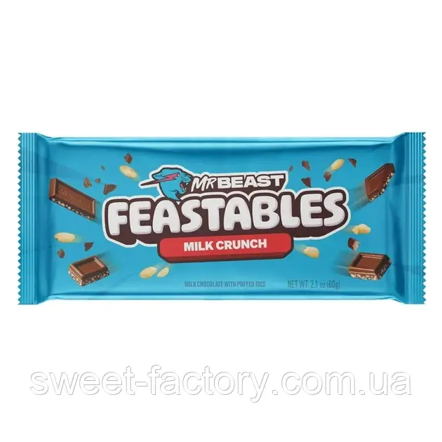 Шоколад Feastables Mr Beast Bar Сrunch Milk Chocolate Puffed Rice 60g