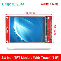 Дисплей 2.8-дюйма TFT-модуль, драйвер ILI9341 (сенсорна панель з стілусом)