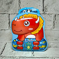 Скарбничка для грошей дитяча для хлопчика Динозавр металева із замочком 15,5х13,5х7 см Блакитна N-1341-1