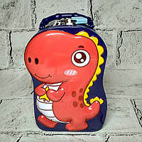 Скарбничка для грошей дитяча для хлопчика Динозавр металева із замочком 16,5х10,5х7 см Синя N-1342-2