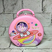 Скарбничка для грошей дитяча для дівчинки Космос металева із кодовим замком 15х14х9 см Рожева N-1344-3