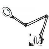 Лампа лупа FS-076 (12Вт) настільна з USB, на струбціні, лінза 5х, регулювання колірної температури, фото 2