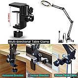 Лампа лупа FS-076 (12Вт) настільна з USB, на струбціні, лінза 5х, регулювання колірної температури, фото 9