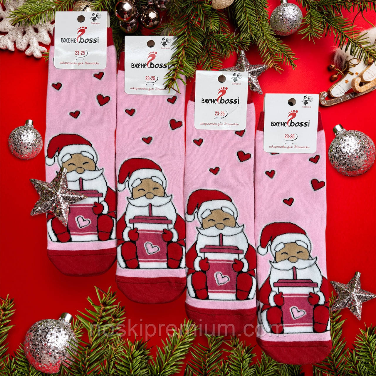 Новорічні шкарпетки жіночі махрові бавовна ВженеBOSSі, розмір 36-40, рожеві, 012595, фото 1