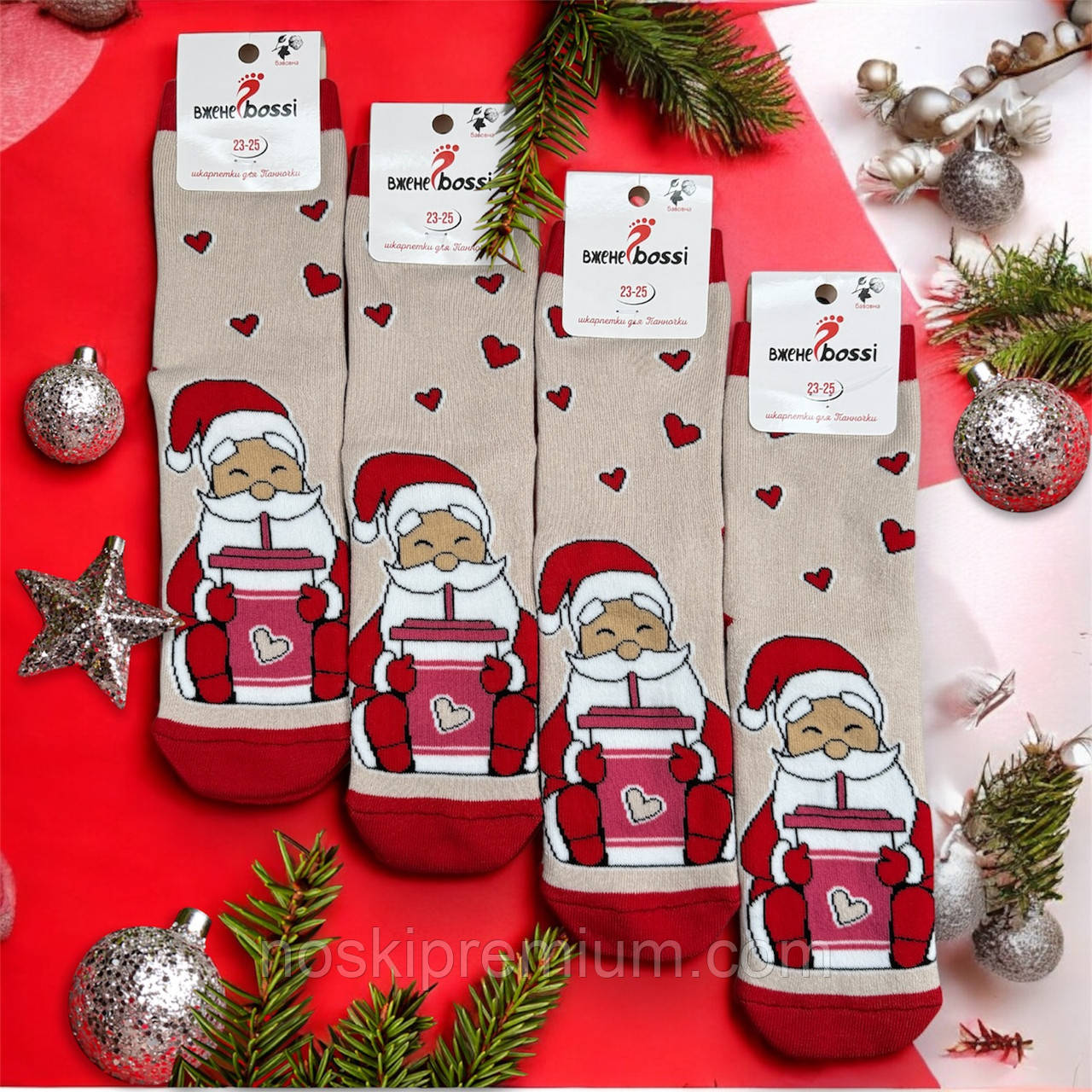 Новорічні шкарпетки жіночі махрові бавовна ВженеBOSSі, розмір 36-40, бежеві, 012596, фото 1
