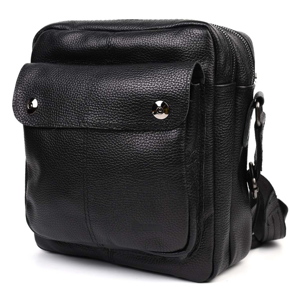 Чоловіча шкіряна сумка через плече місткий крос-боді з натуральної шкіри чорна 24*25,5*8 см, фото 1