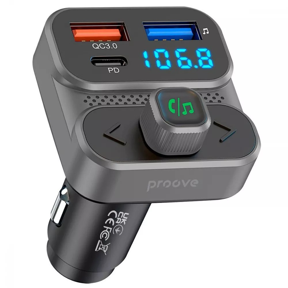 FM-модулятор (трансмітер) Bluetooth 5.3 Proove Luxor SE 1*Type-C 36W 1*USB 18 W (Grey)