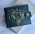 Гаманець шкіряний з 3Д тисненням, кишенею для монет закривається на кнопку "Відроджене серце" ручна робота, фото 2