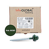 Саморіз (шуруп) покрівельний INFO-GLOBAL по дереву з гумовою шайбою EPDM 4,80х60 мм, RAL 6020, фото 2