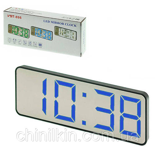 Годинник мережевий VST-898-5, сині написи, температура, USB, фото 1
