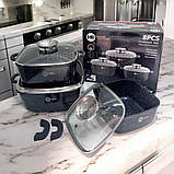 Каструлі гранітні квадратні Higher Kitchen 3 шт набір каструль з кришками 3л 5л 7л для всіх видів плит, фото 9