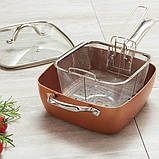 Сковорода-фритюрниця UNIQUE UN-5251 квадратна антипригарна з пароваркою та каструлею + скляна кришка 24 см, фото 3