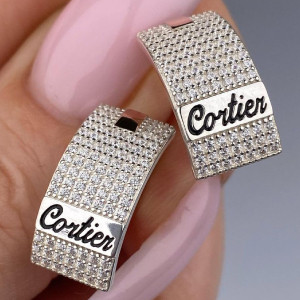 Срібні сережки з золотими накладками з фіанітами РН-003, фото 1