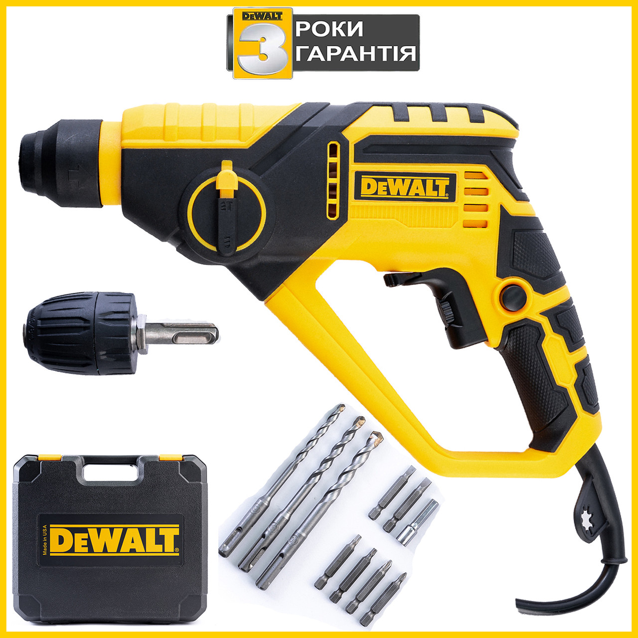Перфоратор мережевий DeWalt DWD028S 1000 Вт Ручний прямий перфоратор SDS+ Дівольт 3в1 зі змінним патроном bs
