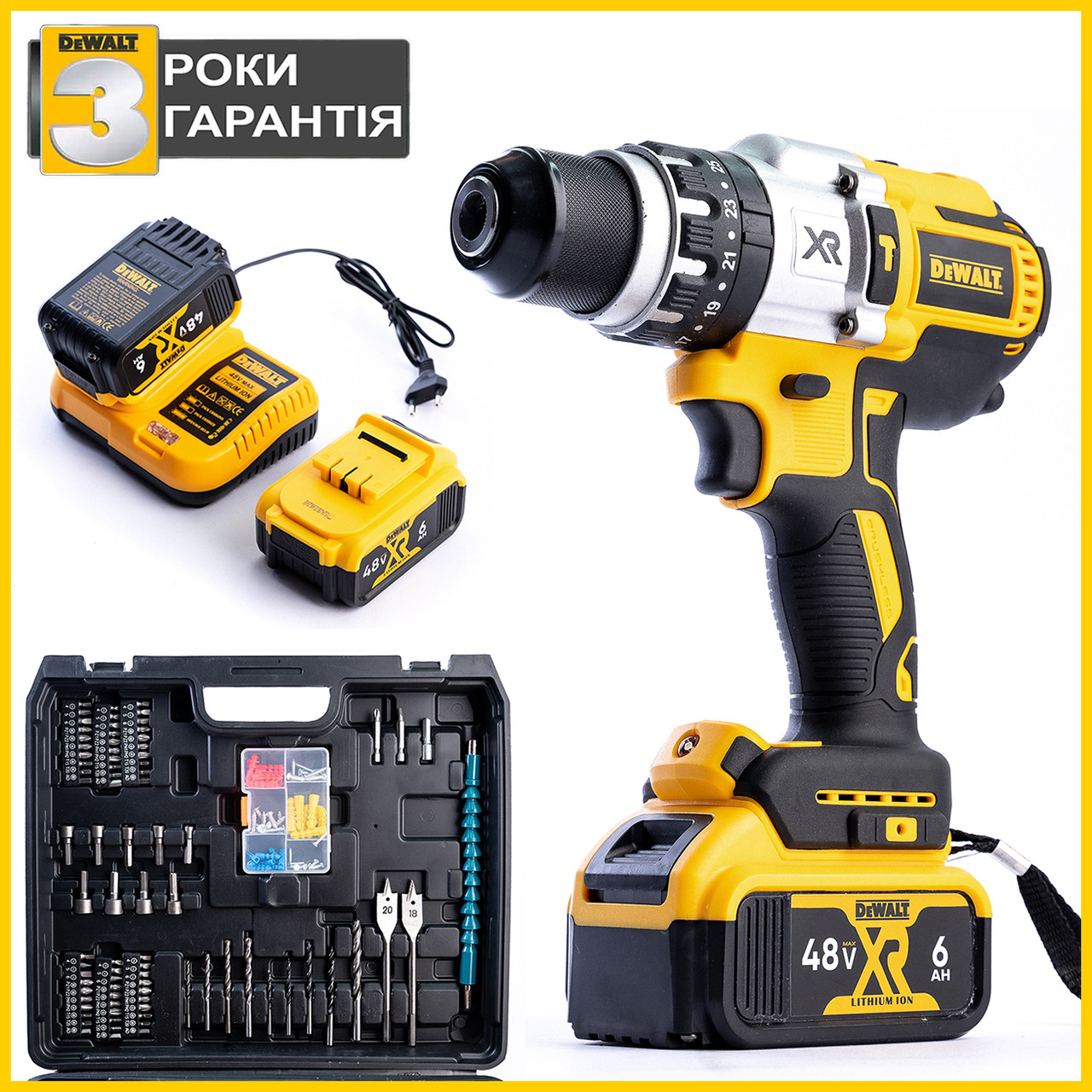 Акумуляторний ударний дриль-шуруповерт DeWalt DCD996P3 (48V, 6AH) Безщітковий із великим набором Деволт bs