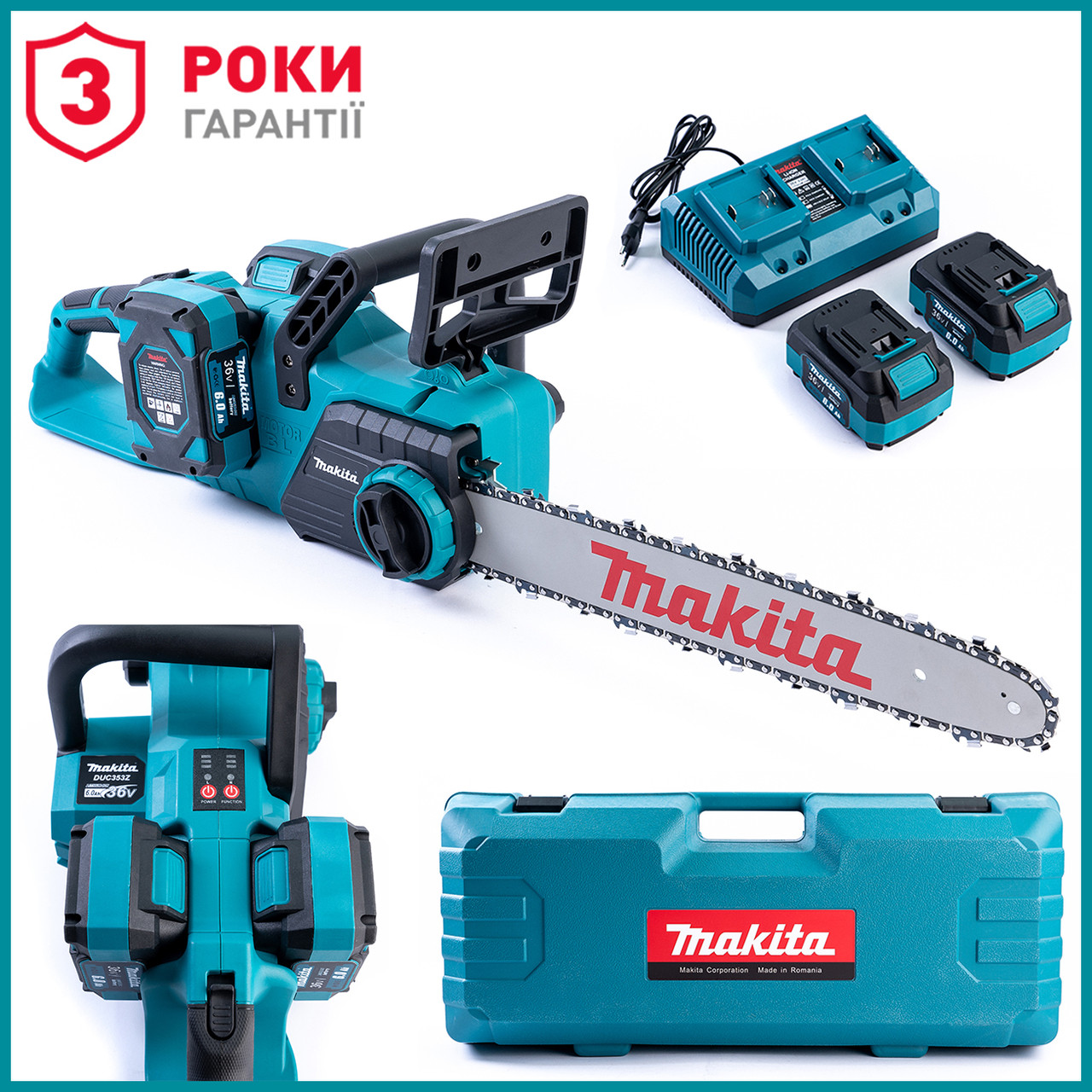 Акумуляторна ланцюгова пила Makita DUC353Z (36V, 6 Ah, шина 40 см) АКБ пила Макіта із шиною 40 см для дров bs