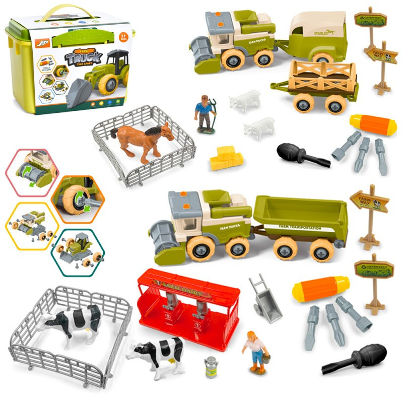 Конструктор на шурупах 8813C/8814C, 2 різновиди, викрутка, комбайн, причіп, тварини, фото 1