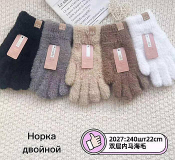 Рукавички жіночі норка подвійні з начосом Anjela, розмір XXL - 22 см, асорті, 2027