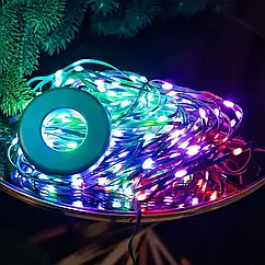 Гірлянда з кільцем на ялинку 2.5 метра Smart 250 led управління телефоном та пульт USB зелений дріт GarlandoPro Lugi